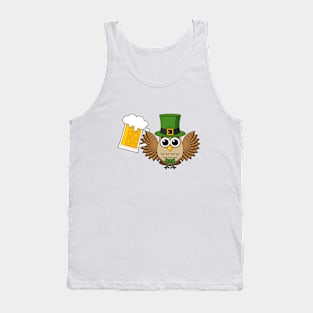 Cute Owl Drinking Beer Funny St Patrick's Day Cartoon Tank Top